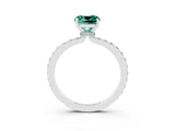 White gold Cushion Cut Green Sapphire Solitaire Engagement Ring with Pavé Band and Four-Prong Setting_3