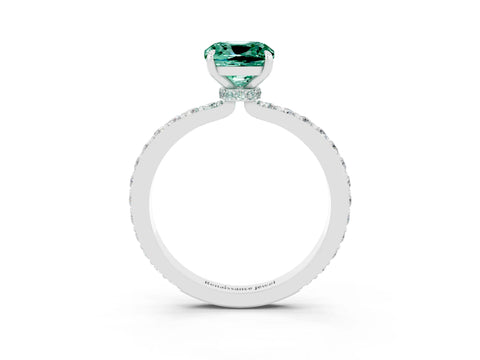 White gold Cushion Cut Green Sapphire Solitaire Engagement Ring with Pavé Band and Four-Prong Setting_3