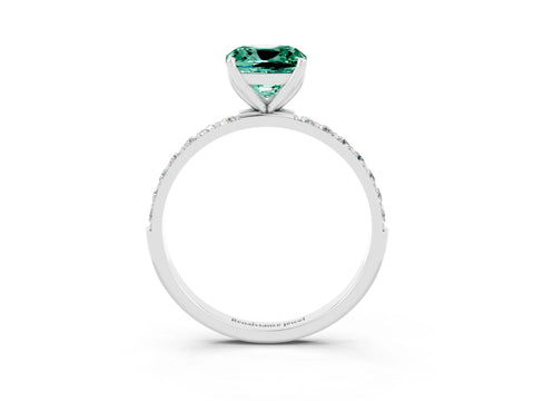White gold Cushion Cut Green Sapphire Solitaire Engagement Ring with Pavé Band and Prong Setting_3