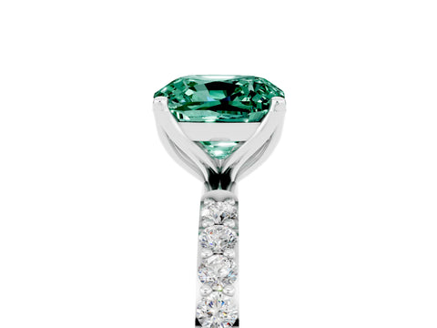 White gold Cushion Cut Green Sapphire Solitaire Engagement Ring with Pavé Band and Prong Setting_5