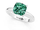 White gold Cushion Cut Green Sapphire Solitaire Engagement Ring with Round Band and Four-Prong Setting_1