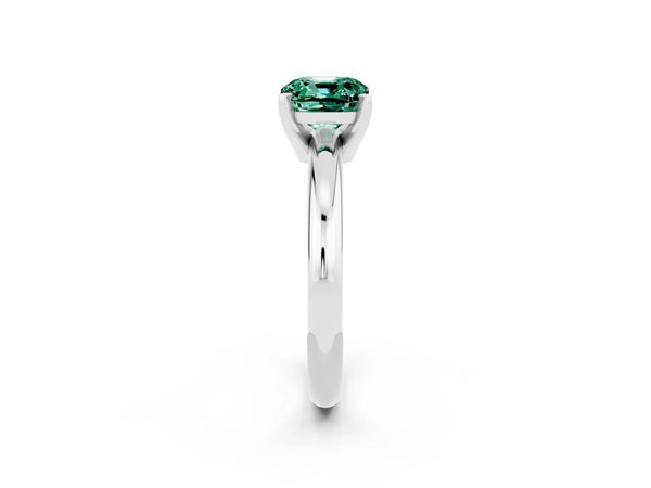 Platinum Cushion Cut Green Sapphire Solitaire Engagement Ring with Round Band and Four-Prong Setting