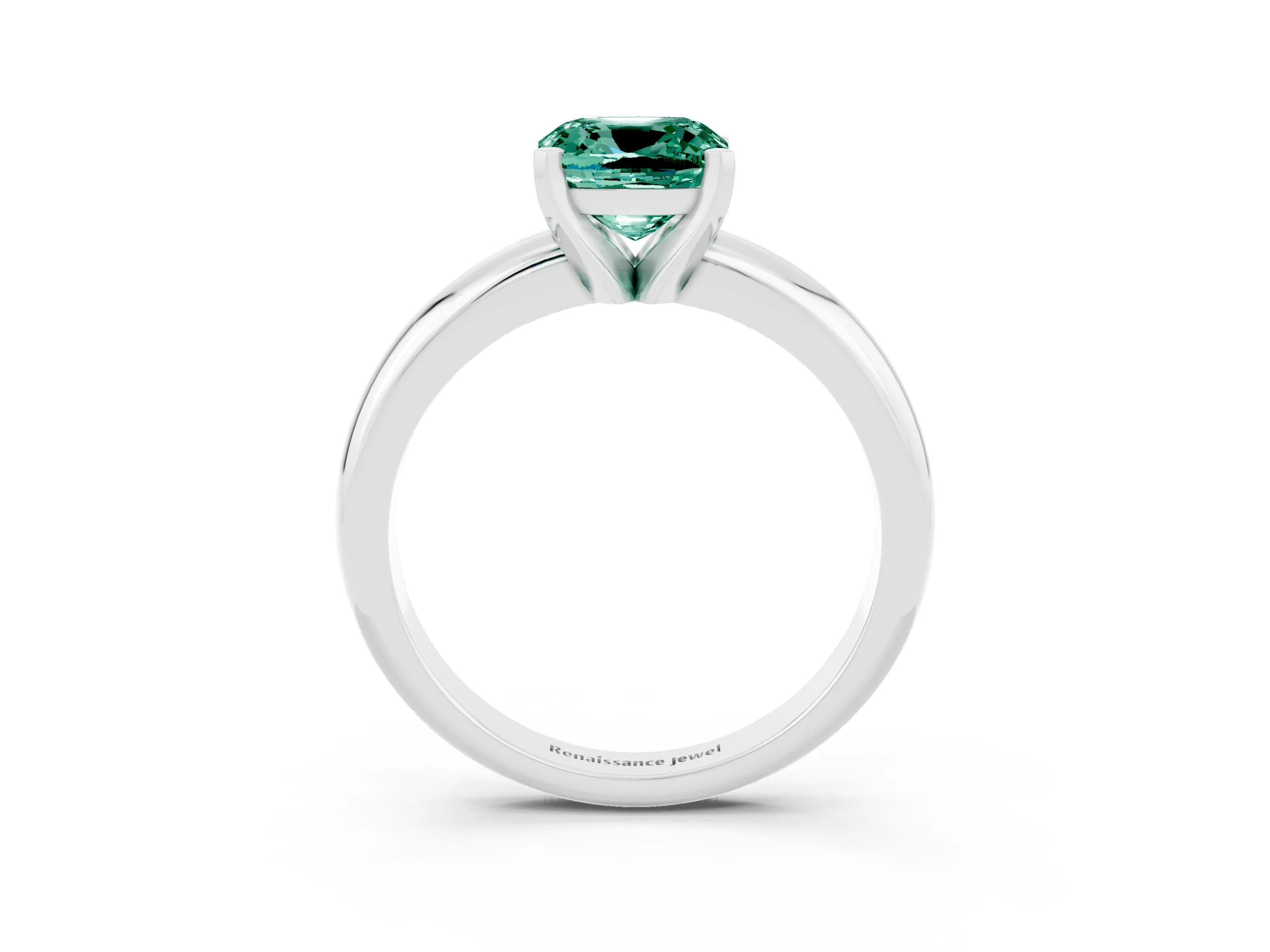 White gold Cushion Cut Green Sapphire Solitaire Engagement Ring with Round Band and Four-Prong Setting_3