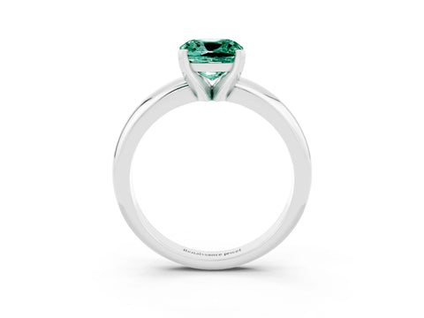 White gold Cushion Cut Green Sapphire Solitaire Engagement Ring with Round Band and Four-Prong Setting_3