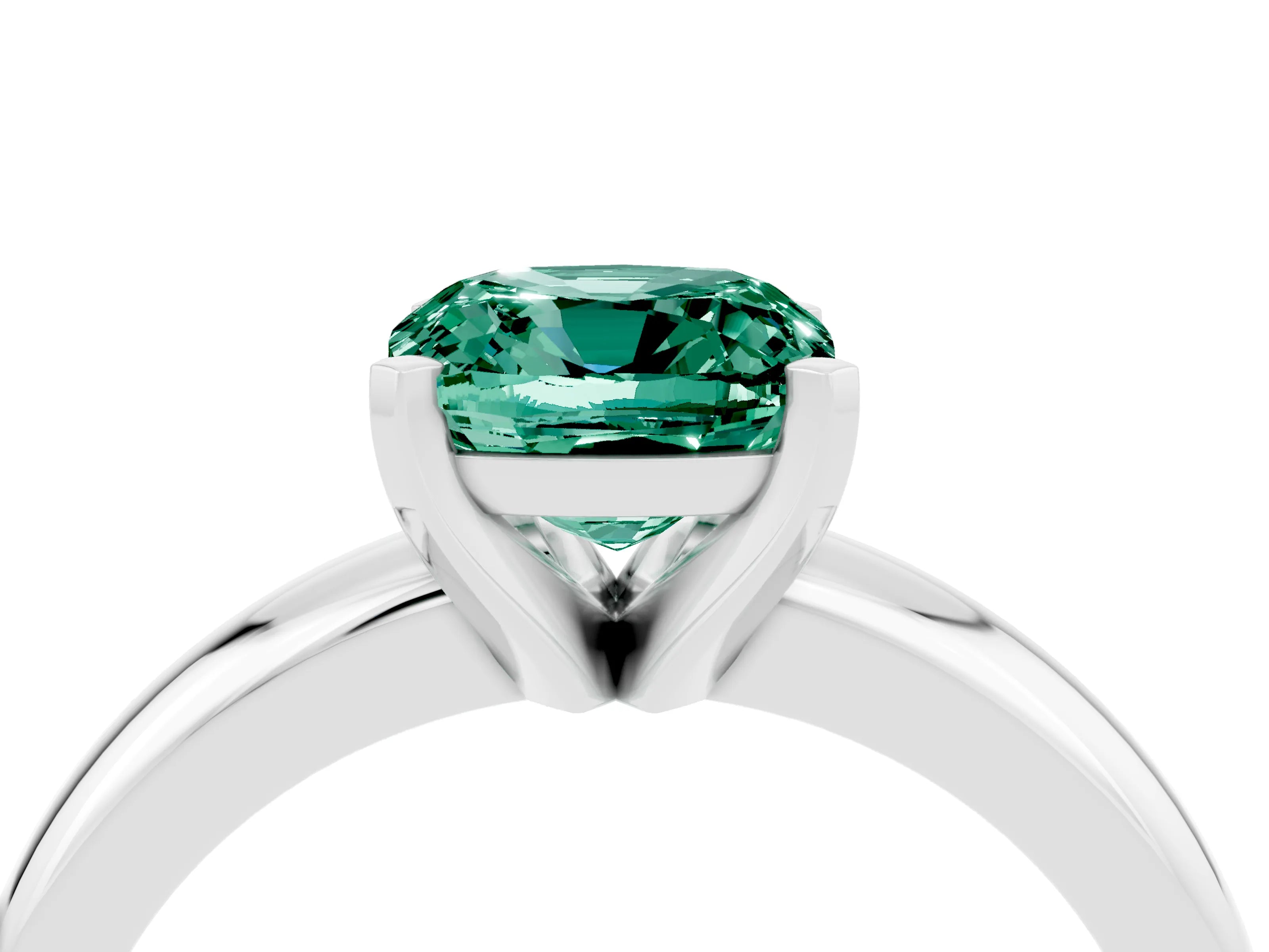 White gold Cushion Cut Green Sapphire Solitaire Engagement Ring with Round Band and Four-Prong Setting_4