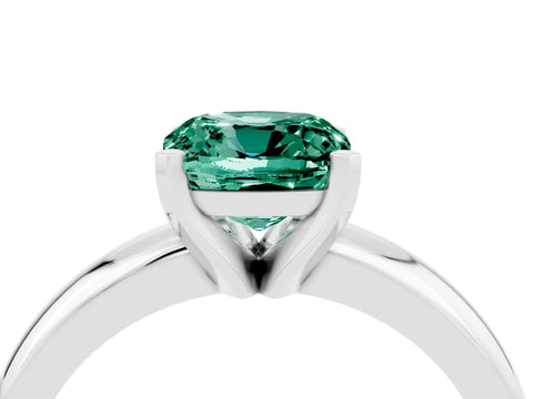 White gold Cushion Cut Green Sapphire Solitaire Engagement Ring with Round Band and Four-Prong Setting_4
