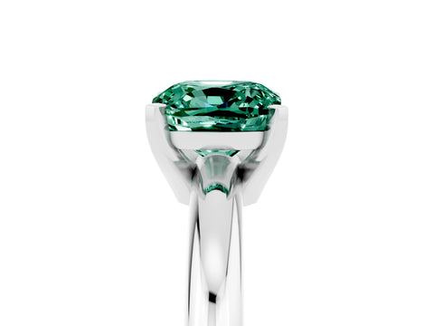 White gold Cushion Cut Green Sapphire Solitaire Engagement Ring with Round Band and Four-Prong Setting_5