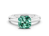 White gold Cushion Cut Green Sapphire Solitaire Engagement Ring with Round Band and Four-Prong Setting