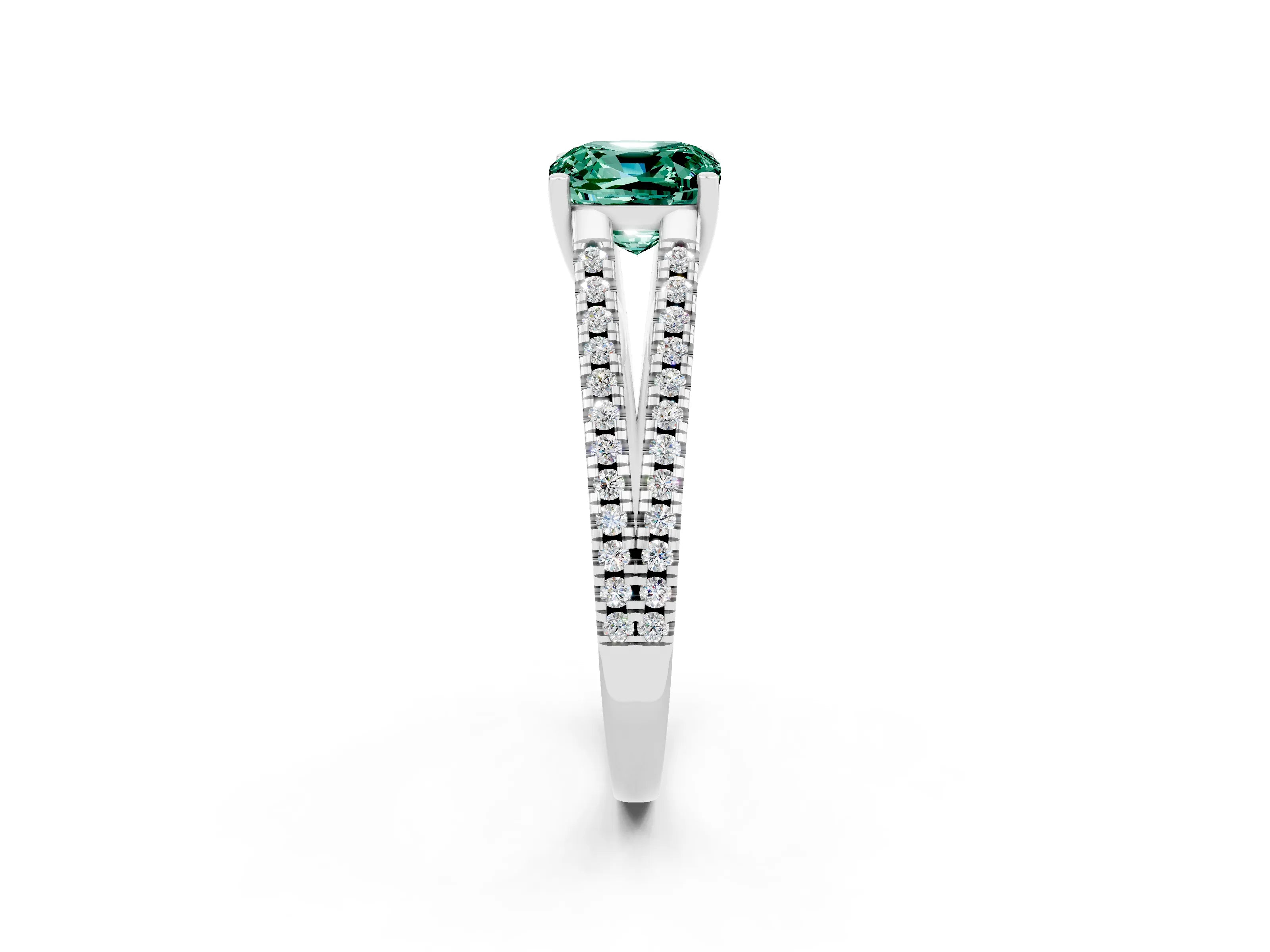 White gold Cushion Cut Green Sapphire Solitaire Engagement Ring with Split Shank Pavé Band_2