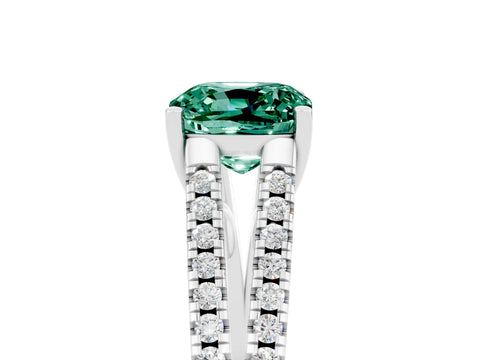 White gold Cushion Cut Green Sapphire Solitaire Engagement Ring with Split Shank Pavé Band_5
