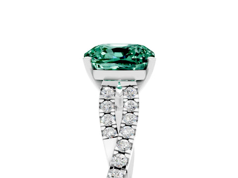 White gold Cushion Cut Green Sapphire Solitaire Engagement Ring with Twisted Pavé Band and Four-Prong Setting_17