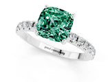 White gold Cushion Cut Green Sapphire Solitaire Pavé Band with Four-Prong Setting_1