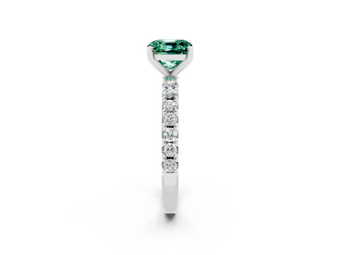 White gold Cushion Cut Green Sapphire Solitaire Pavé Band with Four-Prong Setting_2