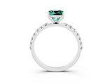 White gold Cushion Cut Green Sapphire Solitaire Pavé Band with Four-Prong Setting_3