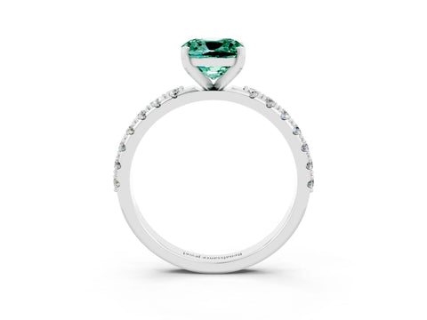White gold Cushion Cut Green Sapphire Solitaire Pavé Band with Four-Prong Setting_3