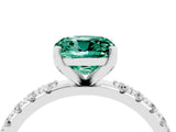White gold Cushion Cut Green Sapphire Solitaire Pavé Band with Four-Prong Setting_4