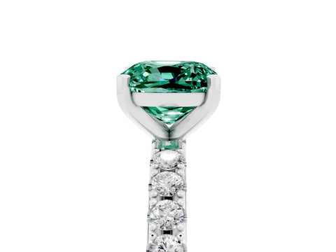 White gold Cushion Cut Green Sapphire Solitaire Pavé Band with Four-Prong Setting_5