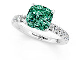 White gold Cushion Cut Green Sapphire Solitaire Pavé Engagement Ring with Round Band and Prong Setting_13