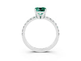 White gold Cushion Cut Green Sapphire Solitaire Pavé Engagement Ring with Round Band and Prong Setting_15