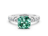 White gold Cushion Cut Green Sapphire Solitaire Pavé Engagement Ring with Round Band and Prong Setting_90