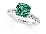 White gold Cushion Cut Green Sapphire Solitaire Pavé Engagement Ring with Round Band and Prong Setting_91