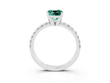White gold Cushion Cut Green Sapphire Solitaire Pavé Engagement Ring with Round Band and Prong Setting_93
