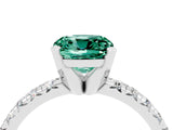 White gold Cushion Cut Green Sapphire Solitaire Pavé Engagement Ring with Round Band and Prong Setting_94