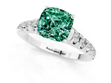 White gold Cushion Cut Green Sapphire Solitaire Ring with Cathedral Setting and Pavé Band_1