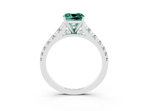 White gold Cushion Cut Green Sapphire Solitaire Ring with Cathedral Setting and Pavé Band_3