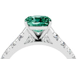 White gold Cushion Cut Green Sapphire Solitaire Ring with Cathedral Setting and Pavé Band_4