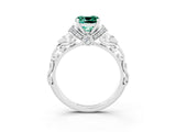 White gold Cushion Cut Green Sapphire Solitaire Ring with Filigree Band and Four-Prong Setting_69