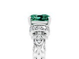 White gold Cushion Cut Green Sapphire Solitaire Ring with Filigree Band and Four-Prong Setting_77