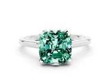 White gold Cushion Cut Green Sapphire Solitaire Ring with Flower Prong Setting and Classic Band_12