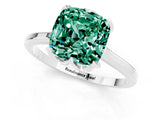 White gold Cushion Cut Green Sapphire Solitaire Ring with Flower Prong Setting and Classic Band_13