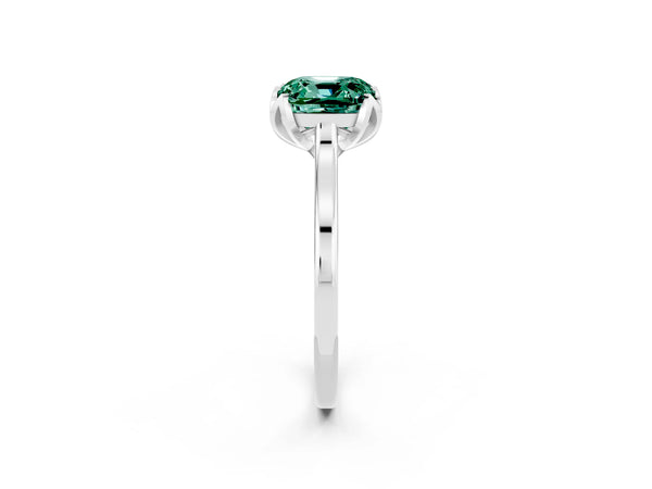Silver Cushion Cut Green Sapphire Solitaire Ring with Flower Prong Setting and Classic Band