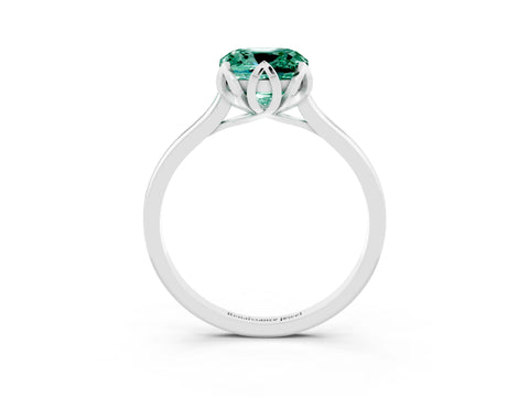 White gold Cushion Cut Green Sapphire Solitaire Ring with Flower Prong Setting and Classic Band_15