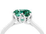 White gold Cushion Cut Green Sapphire Solitaire Ring with Flower Prong Setting and Classic Band_16