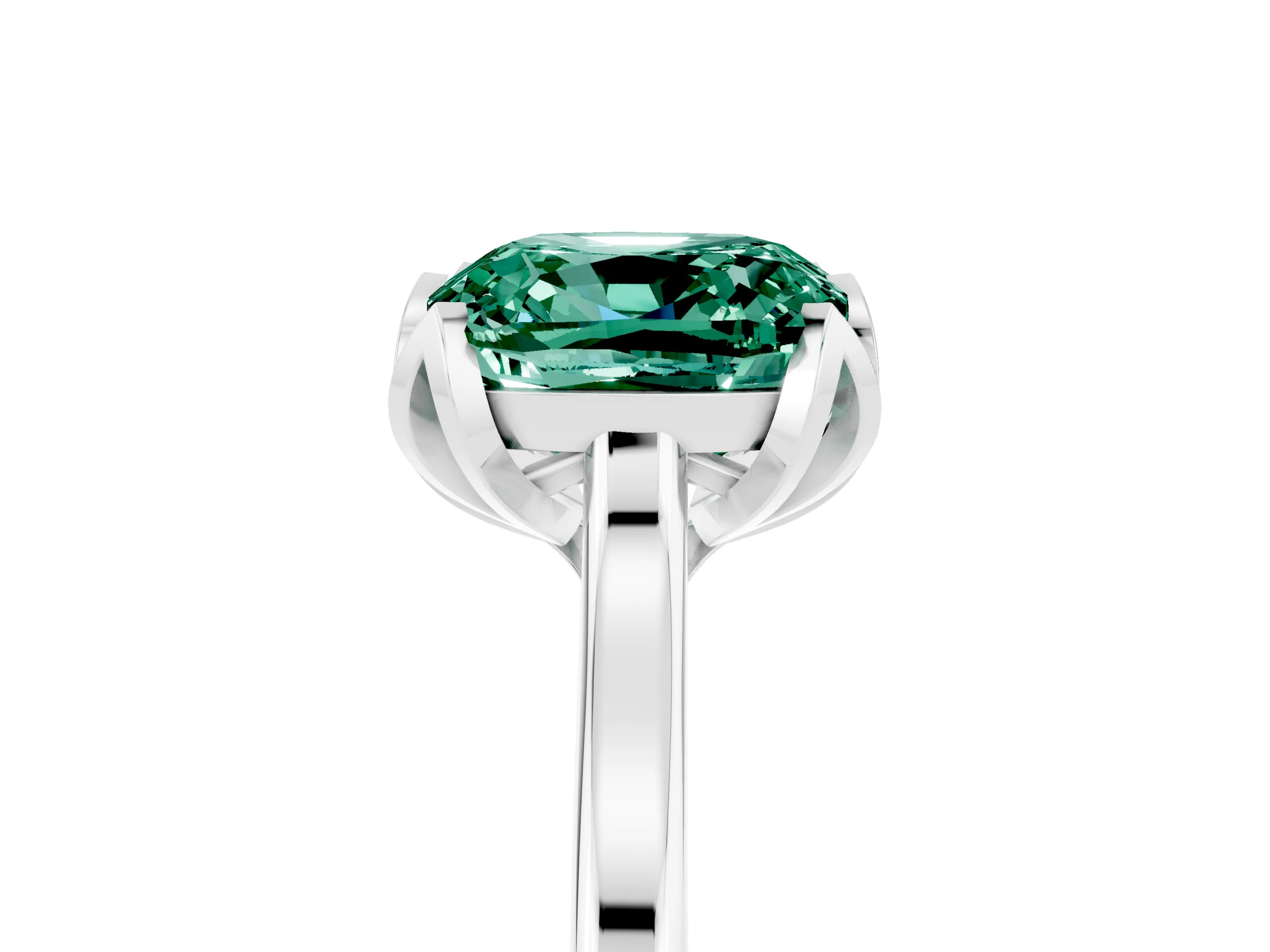 White gold Cushion Cut Green Sapphire Solitaire Ring with Flower Prong Setting and Classic Band_17