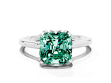 White gold Cushion Cut Green Sapphire Solitaire Ring with Flower Prong Setting and Classic Band_60