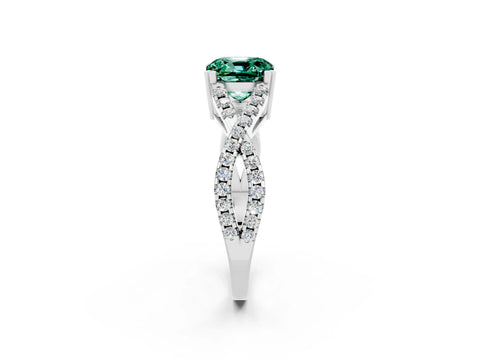White gold Cushion Cut Green Sapphire Solitaire Ring with Four-Prong Setting and Twisted Pavé Band_2