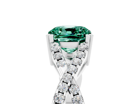 White gold Cushion Cut Green Sapphire Solitaire Ring with Four-Prong Setting and Twisted Pavé Band_5