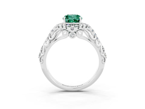 White gold Cushion Cut Green Sapphire Solitaire Ring with Hidden Halo and Pavé Band_15