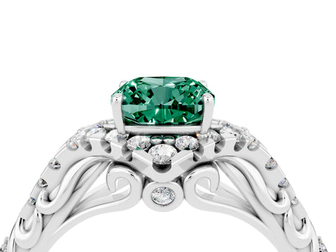 White gold Cushion Cut Green Sapphire Solitaire Ring with Hidden Halo and Pavé Band_16