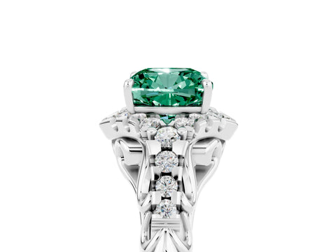 White gold Cushion Cut Green Sapphire Solitaire Ring with Hidden Halo and Pavé Band_17