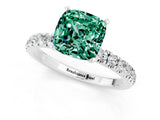 White gold Cushion Cut Green Sapphire Solitaire Ring with Pavé Accents and Four-Prong Setting_1