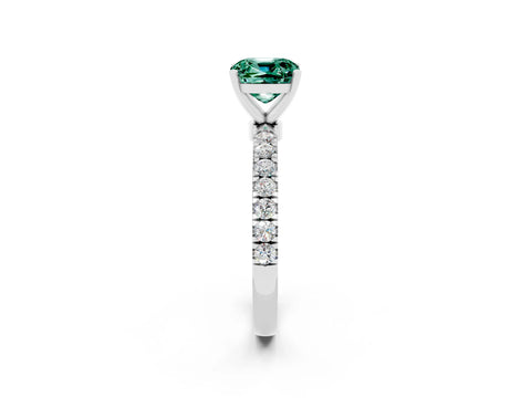 White gold Cushion Cut Green Sapphire Solitaire Ring with Pavé Accents and Four-Prong Setting_2