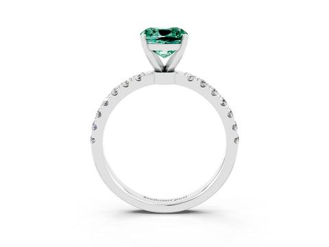 White gold Cushion Cut Green Sapphire Solitaire Ring with Pavé Accents and Four-Prong Setting_3