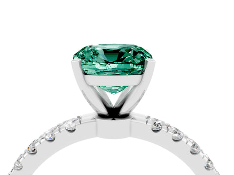 White gold Cushion Cut Green Sapphire Solitaire Ring with Pavé Accents and Four-Prong Setting_4
