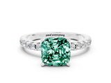 White gold Cushion Cut Green Sapphire Solitaire Ring with Pavé Band and Four-Prong Setting_24