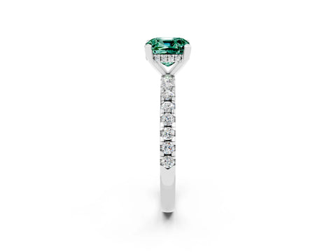 White gold Cushion Cut Green Sapphire Solitaire Ring with Pavé Band and Four-Prong Setting_26